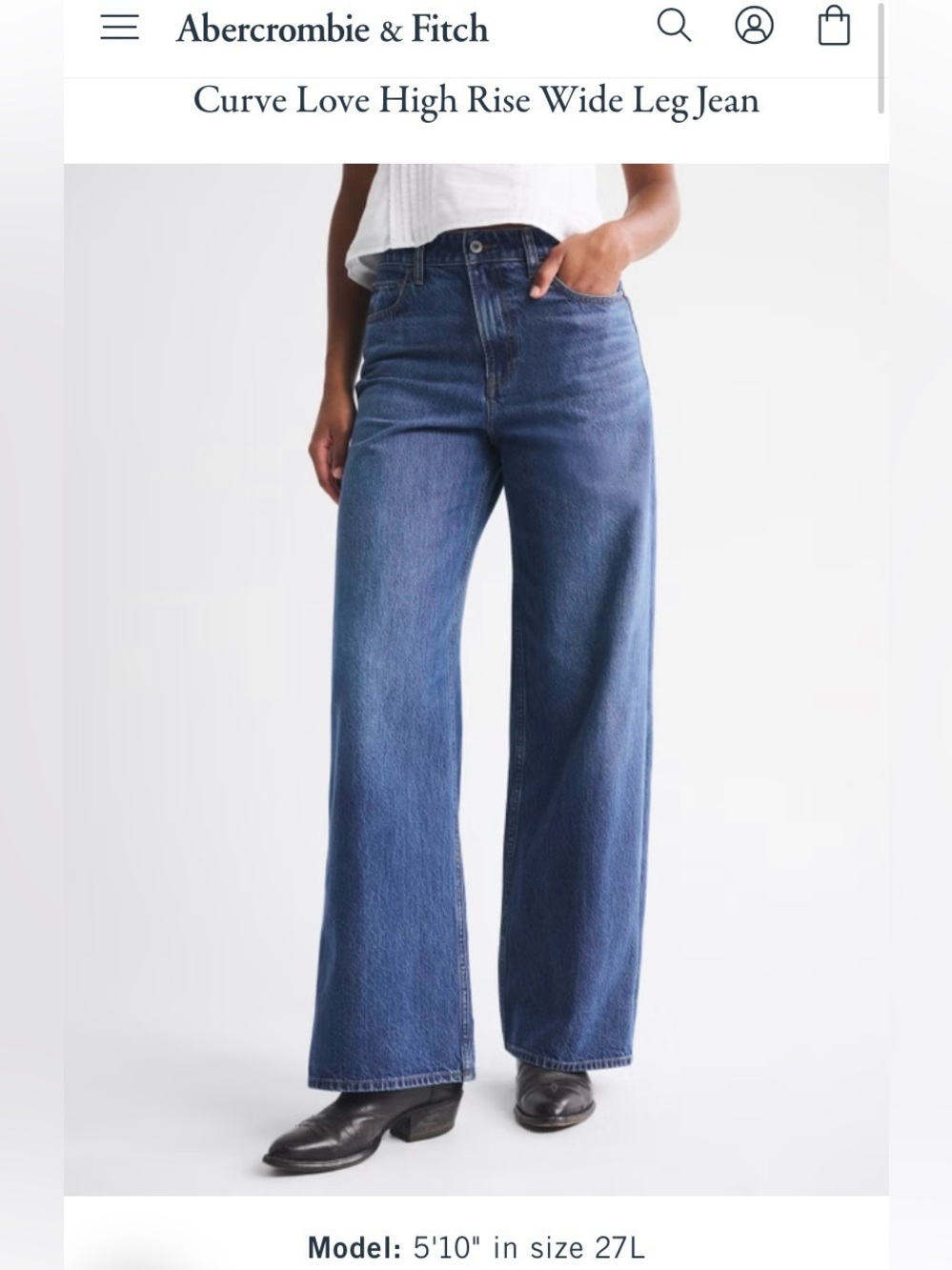 Abercrombie & Fitch Curve Love High-Rise Wide-Leg Jean, 28 Extra Long - Picture 2 of 7